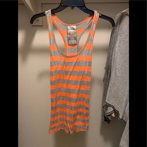 Large A Fine Mess orange striped racerback tank top